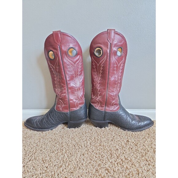 VTG 70/80\'s Tony Lama Mens Western Boots 10.5 D Made in USA Black Red R66616